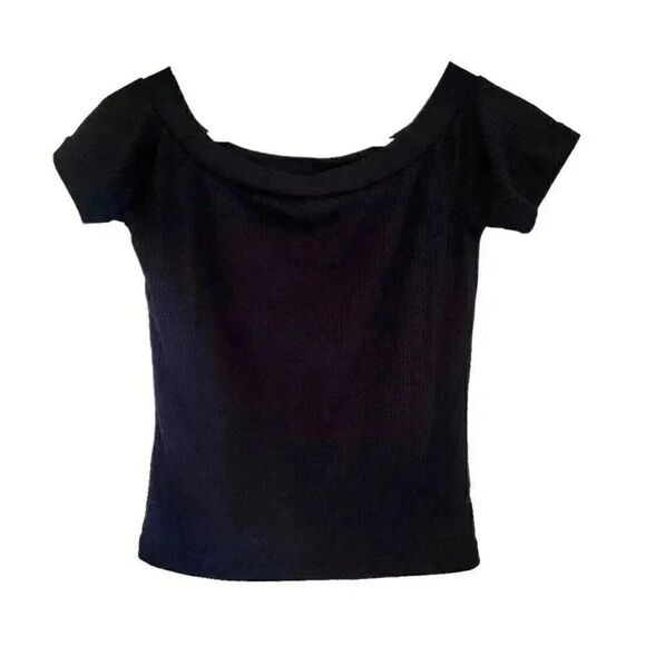 Missguided Women's Black Poly/Viscose Ribbed Knit Scoop Neck Short Sleeve T-Shir - Picture 4 of 6